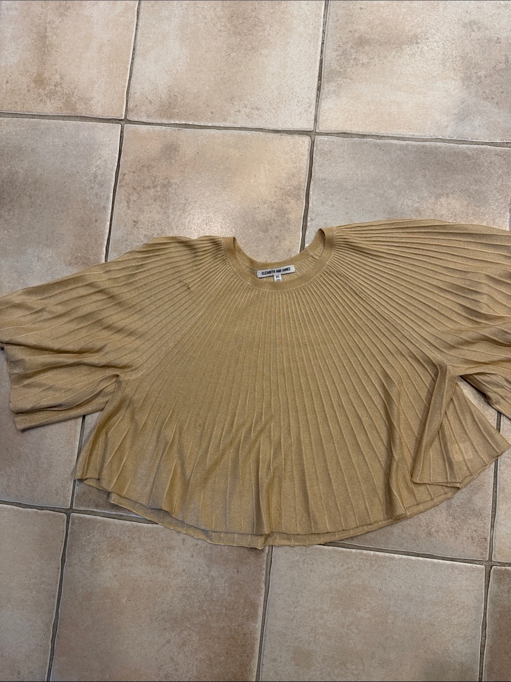 Elizabeth and James Pleated Short Sleeve Knit Top - Gold